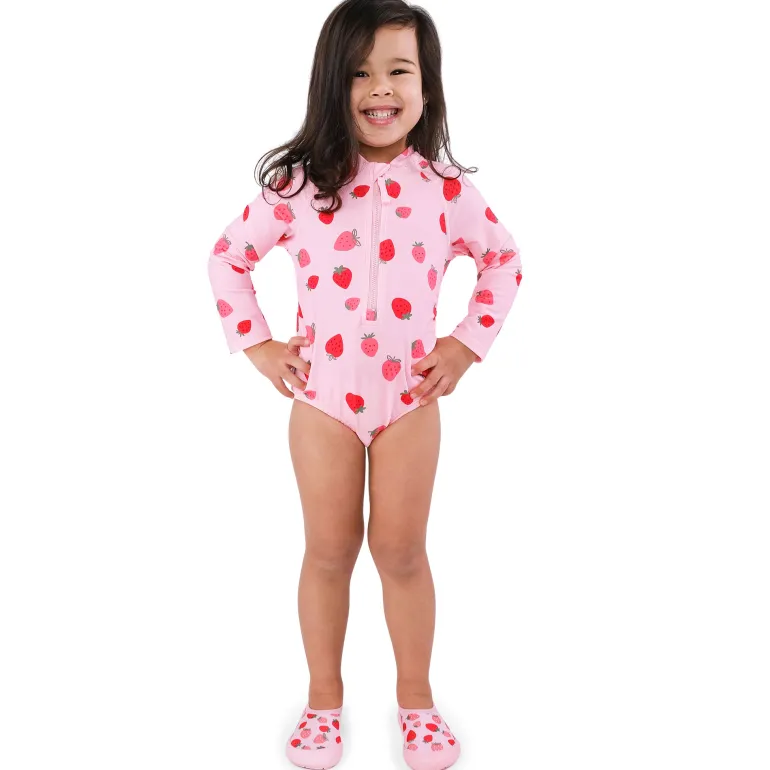 Girls One Piece UV Swimsuit | Pink Strawberry