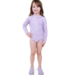Girls One Piece UV Swimsuit | Purple Daisy