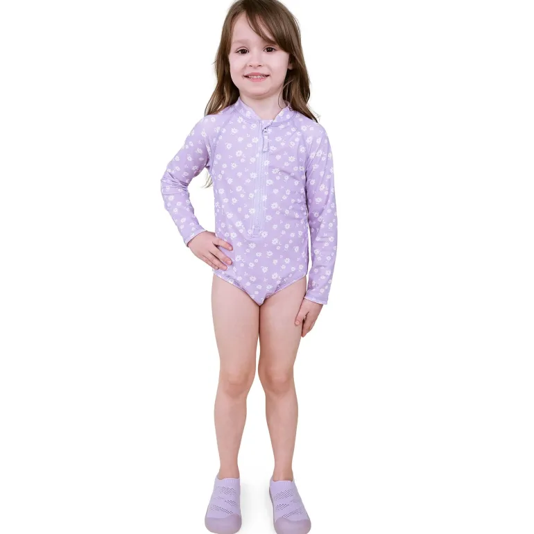 Girls One Piece UV Swimsuit | Purple Daisy