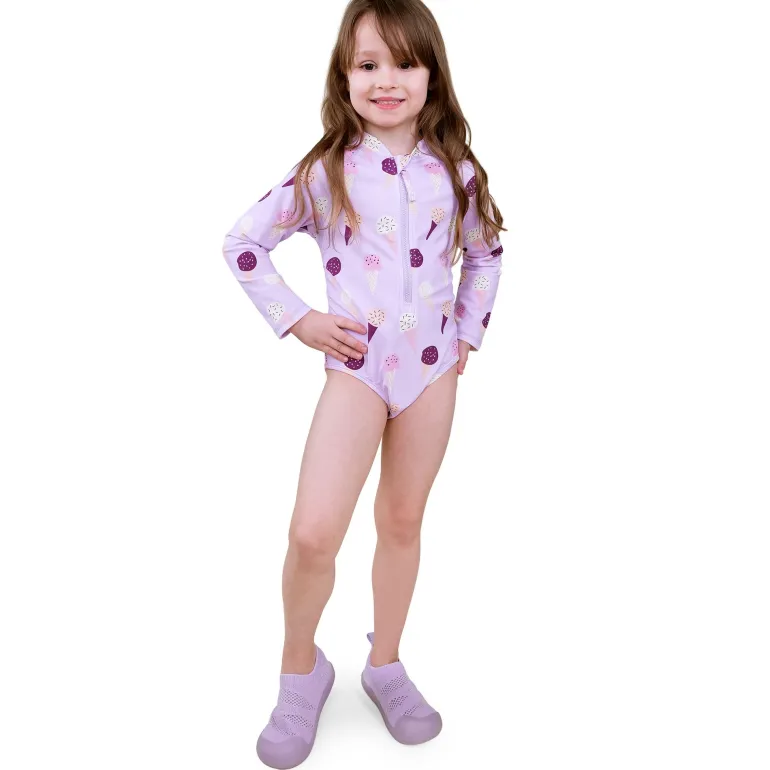 Girls One Piece UV Swimsuit | Lavender Ice Cream