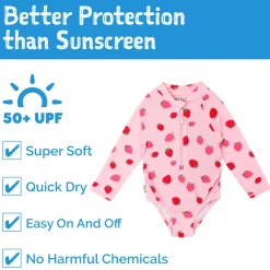 Girls One Piece UV Swimsuit | Pink Strawberry