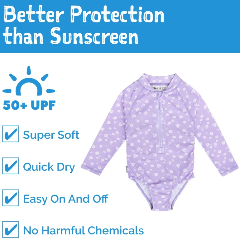 Girls One Piece UV Swimsuit | Purple Daisy