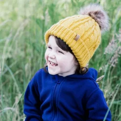 Kids Cable Knit Beanies | Mustard