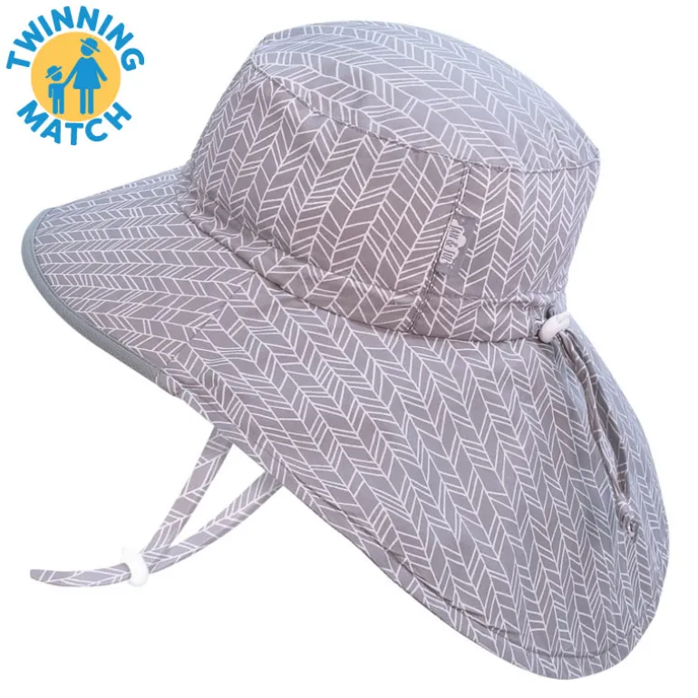 Kids Cotton Adventure Hats | Grey Herringbone