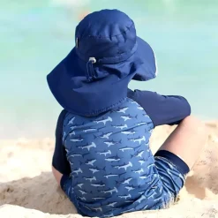 Kids Cotton Adventure Hats | Navy with Grey Trim