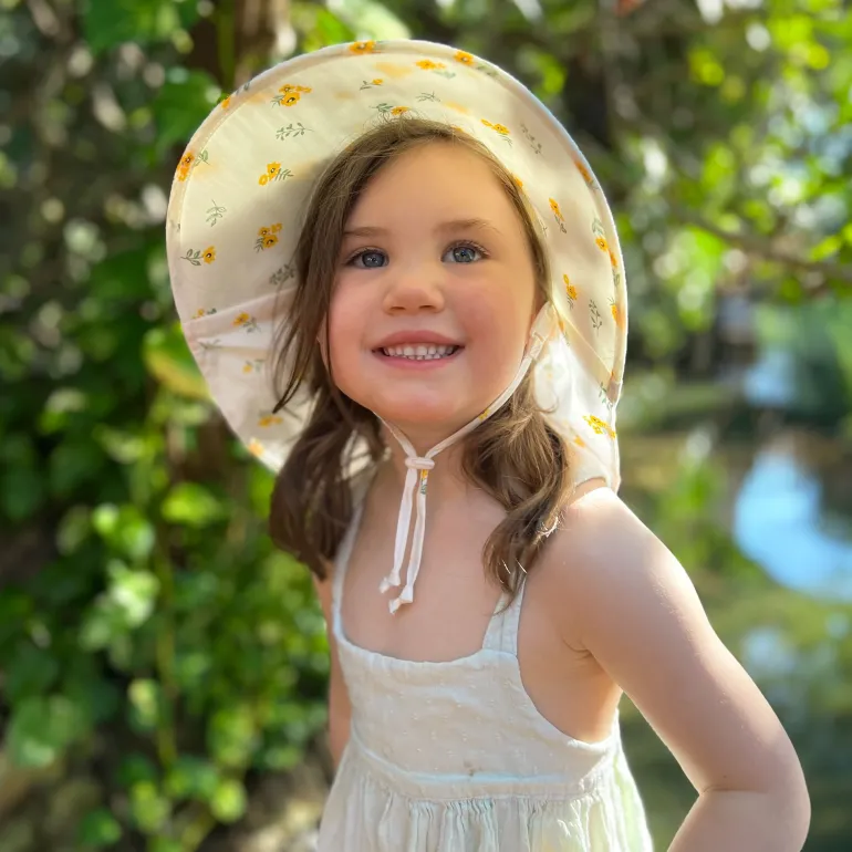Kids Cotton Adventure Hats | Yellow Flower