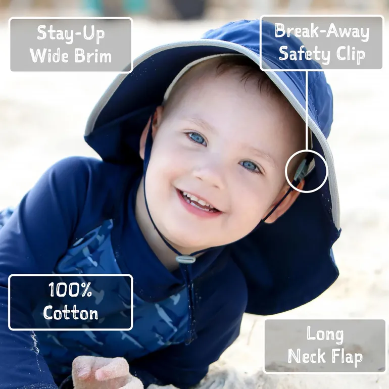 Kids Cotton Adventure Hats | Navy with Grey Trim