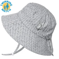 Kids Cotton Bucket Hats | Grey Herringbone