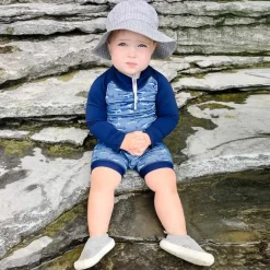 Kids Cotton Bucket Hats | Grey Herringbone