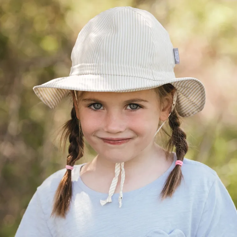 Kids Cotton Floppy Hats | Beige Stripes