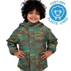 Kids Fleece Lined Rain Jackets | Woodland Camo
