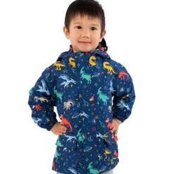 Kids Fleece Lined Rain Jackets | Space Dinos