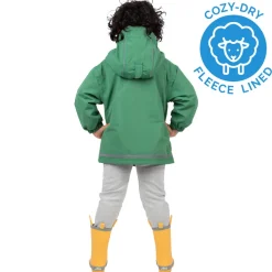 Kids Fleece Lined Rain Jackets | Fern Green