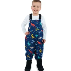 Kids Fleece Lined Rain Overalls | Space Dinos
