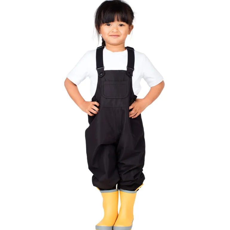 Kids Fleece Lined Rain Overalls | Black