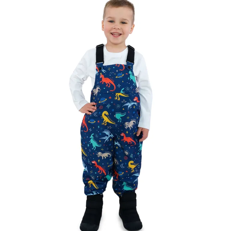 Kids Fleece Lined Rain Overalls | Space Dinos