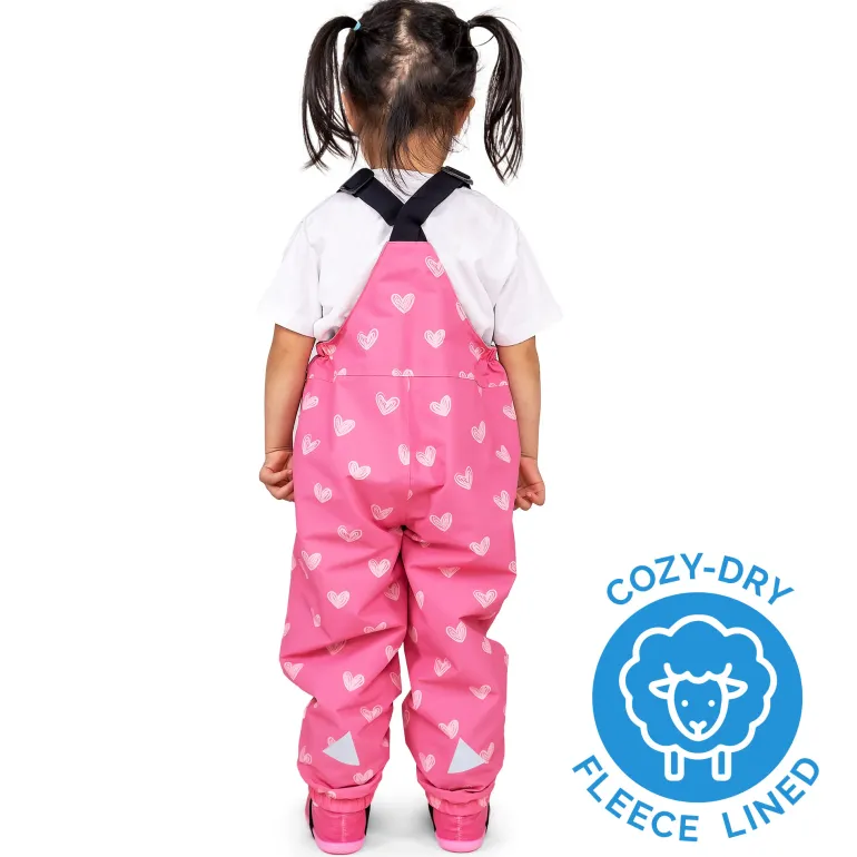 Kids Fleece Lined Rain Overalls | Hearts