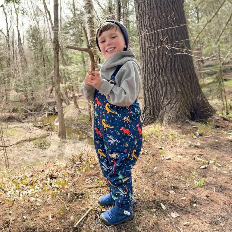 Kids Fleece Lined Rain Overalls | Space Dinos