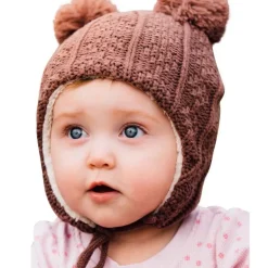 Kids Knit Winter Earflap Hats | Brown Bear