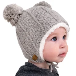 Kids Knit Winter Earflap Hats | Grey Bear