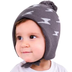 Kids Knit Winter Earflap Hats | Grey Lightning Bolt