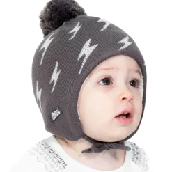 Kids Knit Winter Earflap Hats | Grey Lightning Bolt