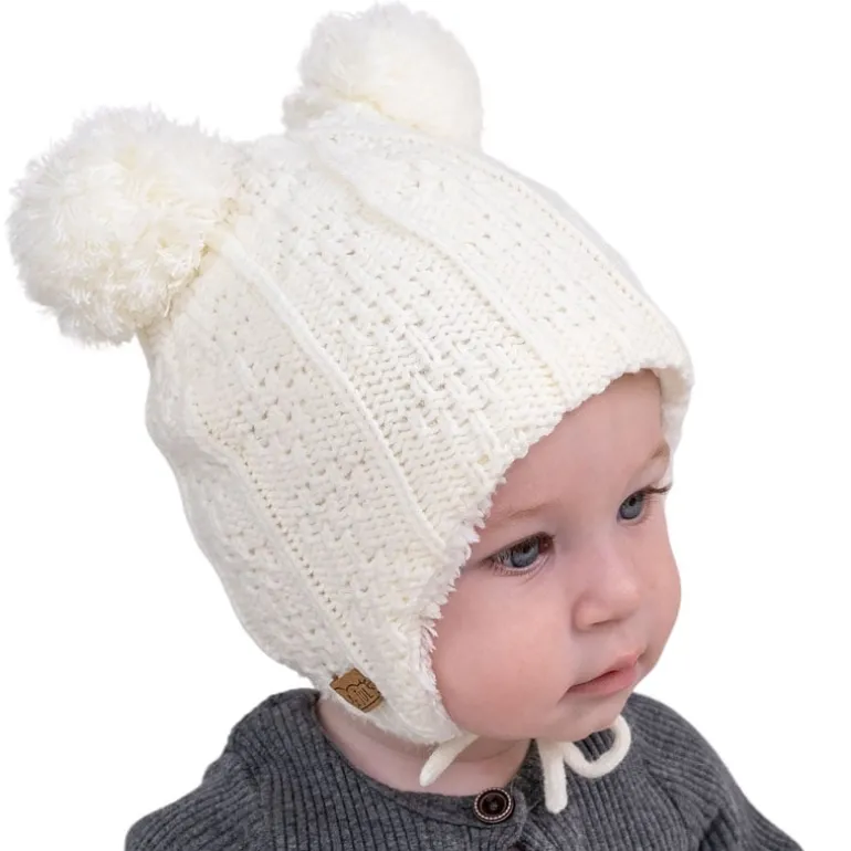 Kids Knit Winter Earflap Hats | Cream Bear
