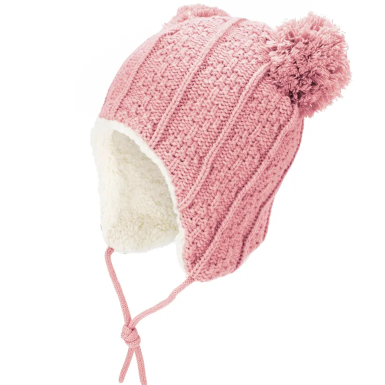 Kids Knit Winter Earflap Hats | Pink Bear