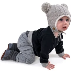 Kids Knit Winter Earflap Hats | Grey Bear