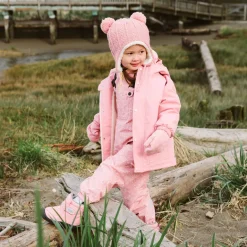 Kids Knit Winter Earflap Hats | Pink Bear