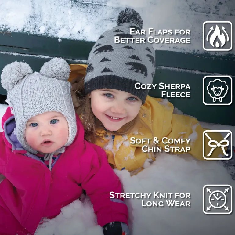 Kids Knit Winter Earflap Hats | Grey Bear