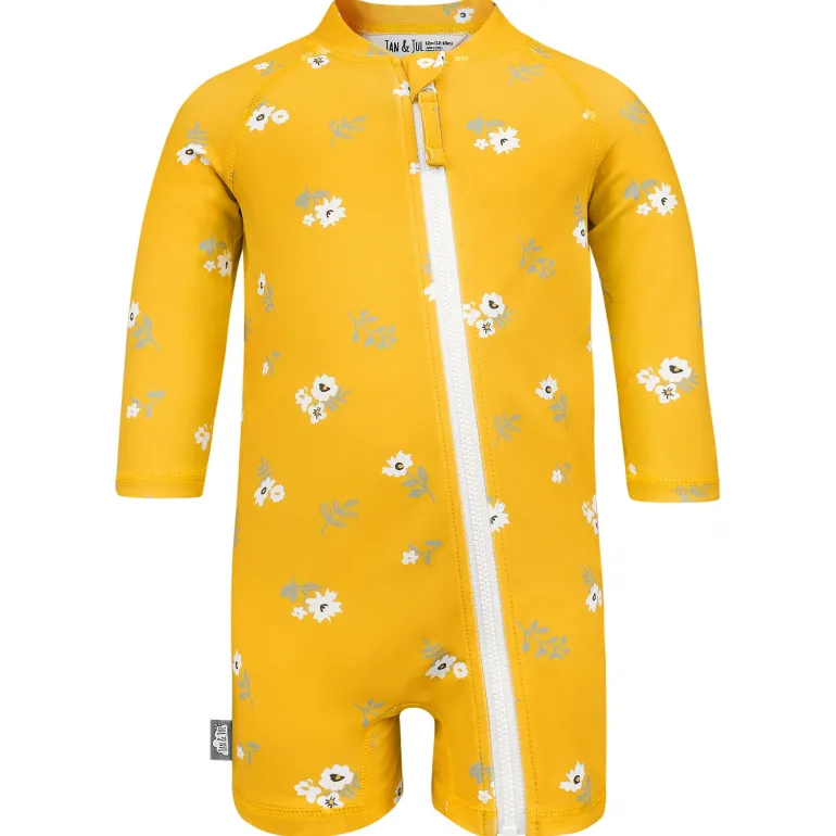 Kids One Piece UV Sun Suit | Yellow Flower