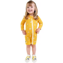 Kids One Piece UV Sun Suit | Yellow Flower