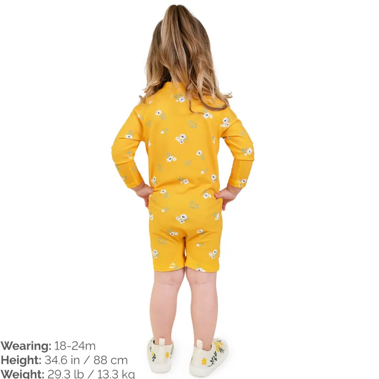 Kids One Piece UV Sun Suit | Yellow Flower