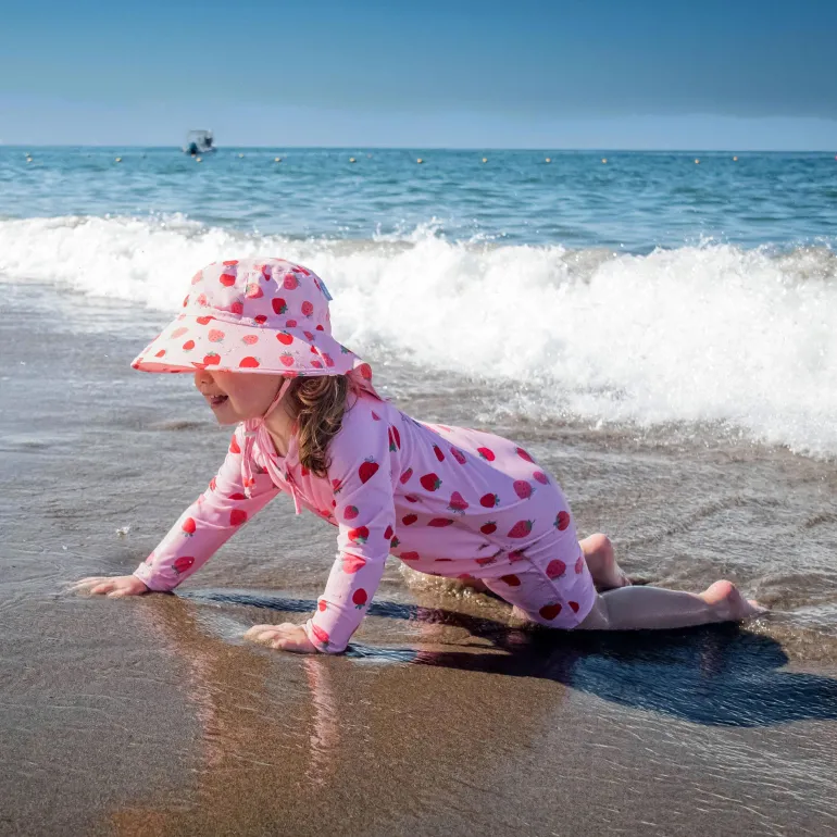 Kids One Piece UV Sun Suit | Pink Strawberry