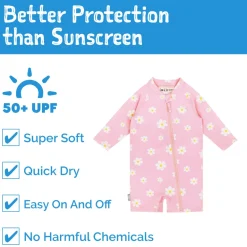 Kids One Piece UV Sun Suit | Pink Daisy