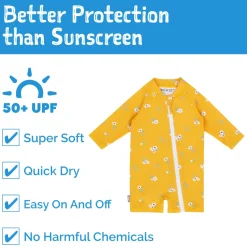 Kids One Piece UV Sun Suit | Yellow Flower