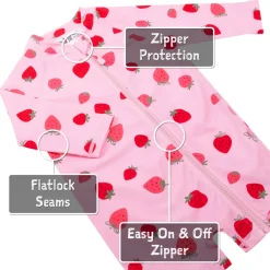 Kids One Piece UV Sun Suit | Pink Strawberry