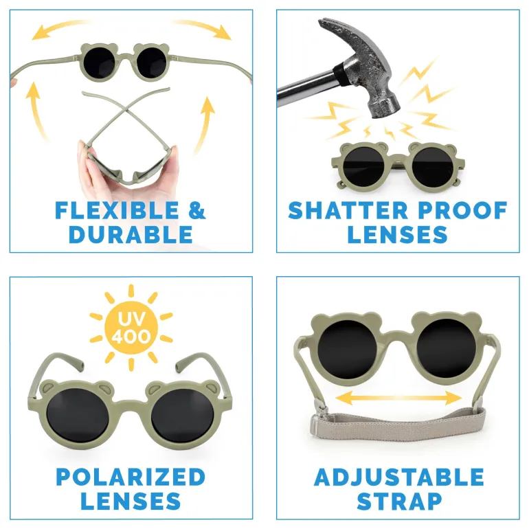 Kids Polarized Bear Sunglasses | Olive Khaki