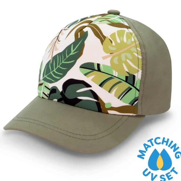 Kids UV Baseball Caps | Green Tropical