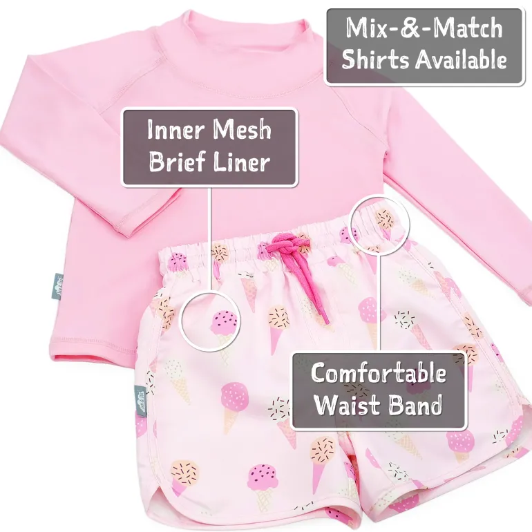 Kids UV Swim Shorts | Pink Ice Cream