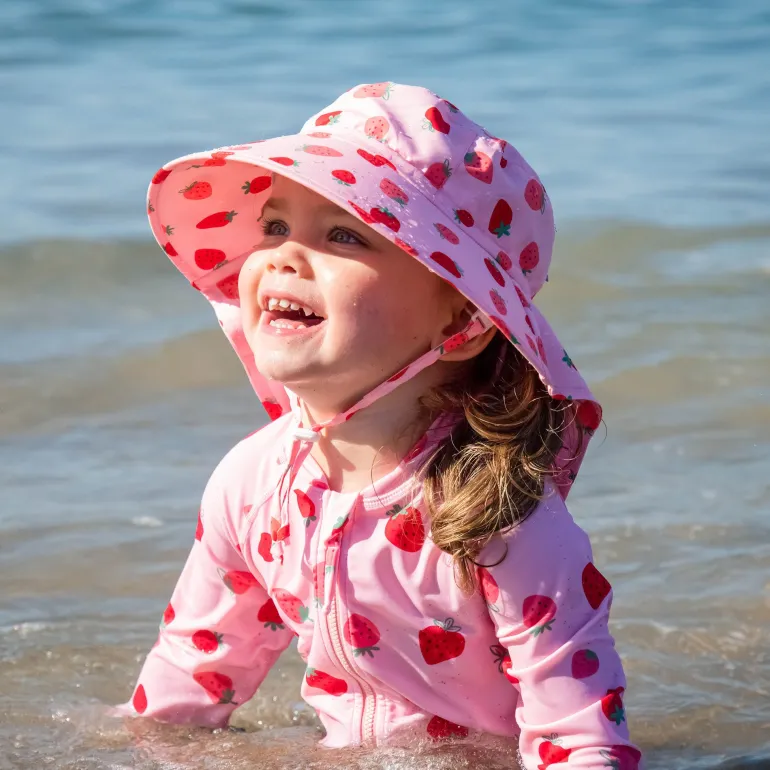 Kids Water Repellent Adventure Hats | Pink Strawberry