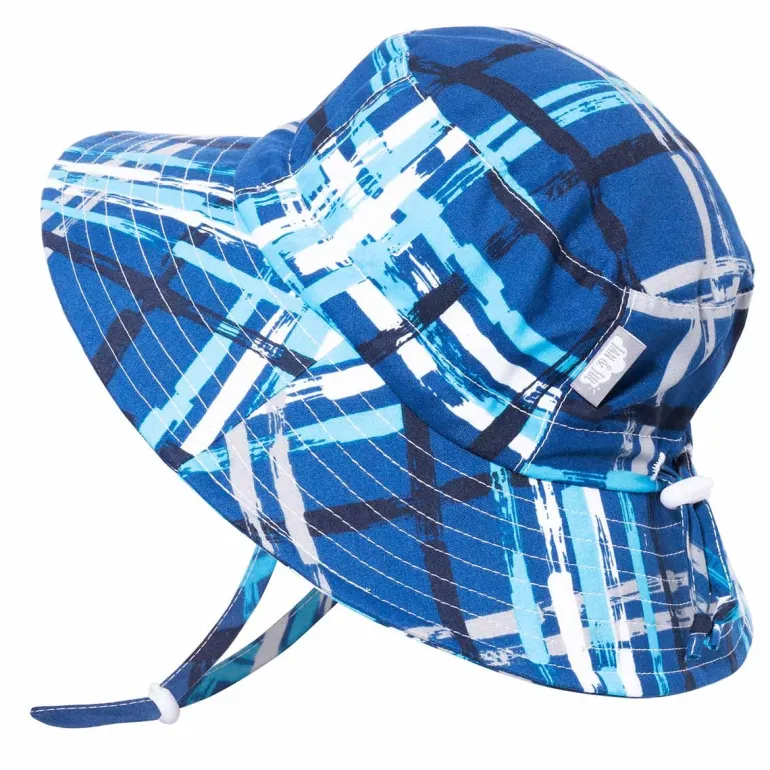 Kids Water Repellent Bucket Hats | Blue Plaid