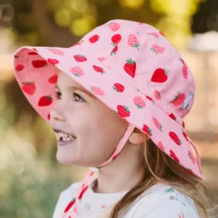 Kids Water Repellent Bucket Hats | Pink Strawberry