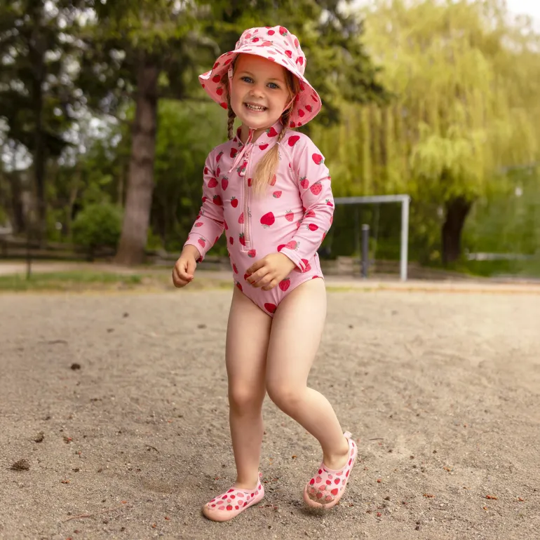 Kids Water Repellent Bucket Hats | Pink Strawberry